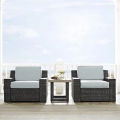 Crosley - Beaufort 2-Piece Outdoor Wicker Seating Set - Brown Finish -Clean Pool Supply Beaufort 2 Piece Outdoor Wicker Seating Set Brown Finish 6