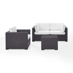 Crosley - Biscayne 4 Piece Wicker Set With White Cushions - Two Corner Chairs, Arm Chair & Coffee Table -Clean Pool Supply Biscayne 4 Piece Wicker Set with Two Corner Chairs One Arm Chair Coffee Table 17