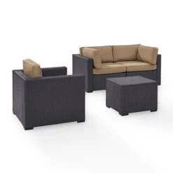 Crosley - Biscayne 4 Piece Wicker Set With Mocha Cushions - Two Corner Chairs, Arm Chair & Coffee Table -Clean Pool Supply Biscayne 4 Piece Wicker Set with Two Corner Chairs One Arm Chair Coffee Table 32
