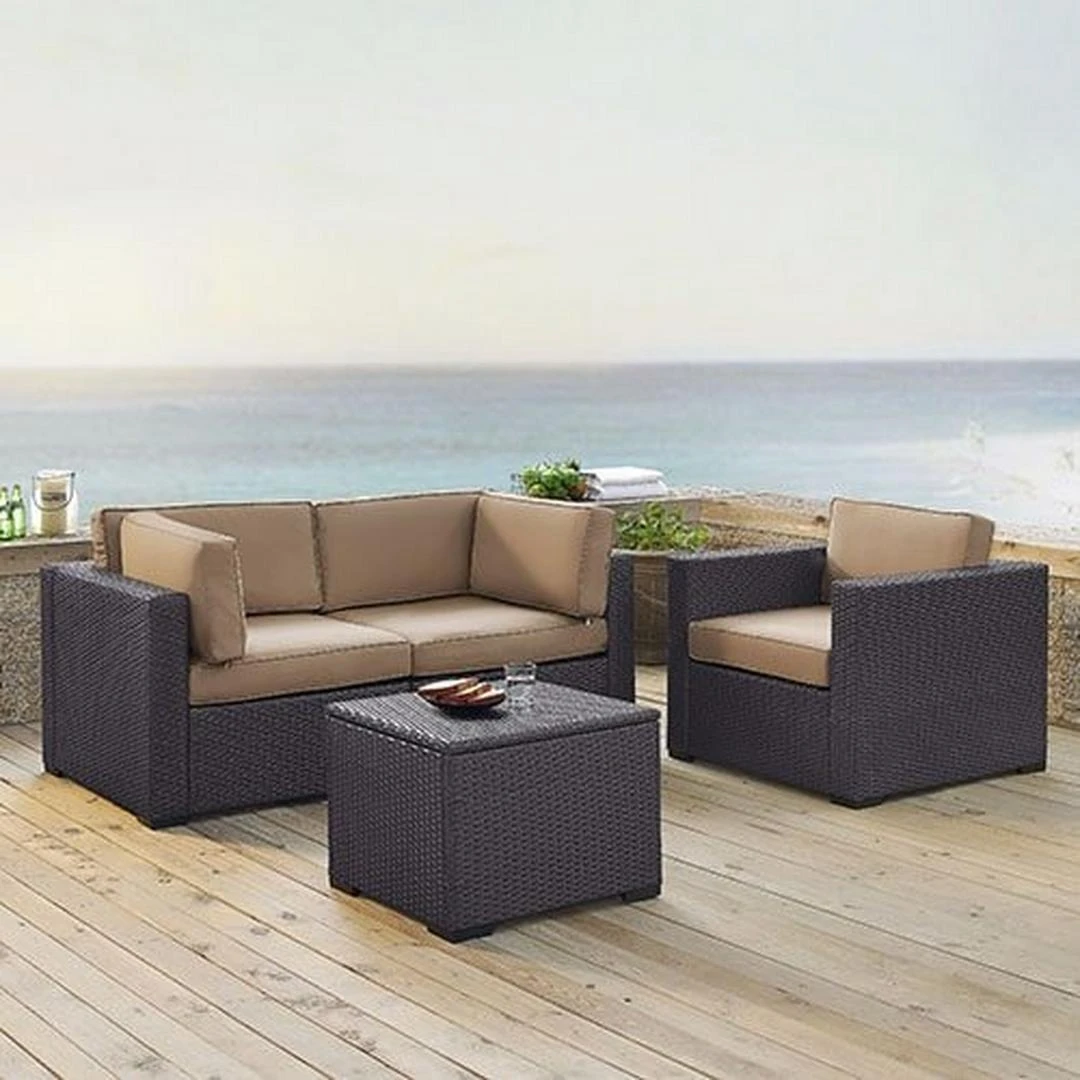 Crosley - Biscayne 4 Piece Wicker Set With Mist Cushions - Two Corner Chairs, Arm Chair & Coffee Table 10 Crosley - Biscayne 4 Piece Wicker Set With Mist Cushions - Two Corner Chairs, Arm Chair & Coffee Table - Image 8