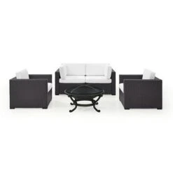 Crosley - Biscayne White 5-Piece Wicker Set With 2 Armchairs, 2 Corner Chairs And Fire Pit -Clean Pool Supply Biscayne 5 Piece Wicker Set with 2 Armchairs 2 Corner Chairs and Fire Pit 17