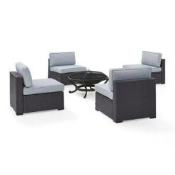 Crosley - Biscayne 5-Piece Wicker Set With 4 Chairs, Mist Cushions & Firepit -Clean Pool Supply Biscayne 5 Piece Wicker Set with 4 Chairs Ashland Firepit 28