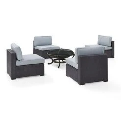 Crosley - Biscayne 5-Piece Wicker Set With 4 Chairs, White Cushions & Firepit -Clean Pool Supply Biscayne 5 Piece Wicker Set with 4 Chairs Ashland Firepit 3