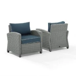Crosley - Bradenton 2-Piece Outdoor Wicker Armchair Set, Navy -Clean Pool Supply Bradenton 2 Piece Outdoor Wicker Armchair Set Navy 11