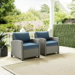 Crosley - Bradenton 2-Piece Outdoor Wicker Armchair Set, Navy -Clean Pool Supply Bradenton 2 Piece Outdoor Wicker Armchair Set Navy 2