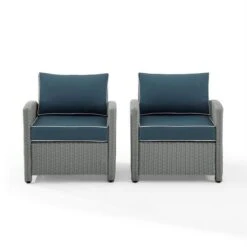 Crosley - Bradenton 2-Piece Outdoor Wicker Armchair Set, Navy