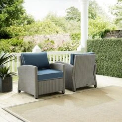 Crosley - Bradenton 2-Piece Outdoor Wicker Armchair Set, Navy -Clean Pool Supply Bradenton 2 Piece Outdoor Wicker Armchair Set Navy 3