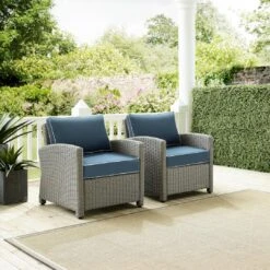 Crosley - Bradenton 2-Piece Outdoor Wicker Armchair Set, Navy -Clean Pool Supply Bradenton 2 Piece Outdoor Wicker Armchair Set Navy 9