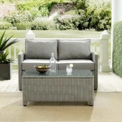 Crosley - Bradenton 2-Piece Outdoor Wicker Conversation Set, Gray -Clean Pool Supply Bradenton 2 Piece Outdoor Wicker Conversation Set Gray 10