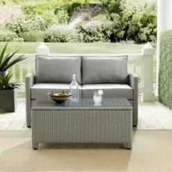 Crosley - Bradenton 2-Piece Outdoor Wicker Conversation Set, Gray -Clean Pool Supply Bradenton 2 Piece Outdoor Wicker Conversation Set Gray 3