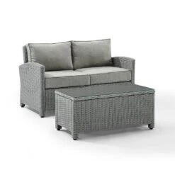 Crosley - Bradenton 2-Piece Outdoor Wicker Conversation Set, Gray -Clean Pool Supply Bradenton 2 Piece Outdoor Wicker Conversation Set Gray 7