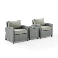 Crosley - Bradenton 3-Piece Outdoor Wicker Armchair Set, Gray -Clean Pool Supply Bradenton 3 Piece Outdoor Wicker Armchair Set Gray 1