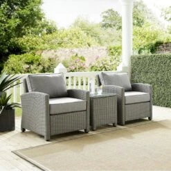 Crosley - Bradenton 3-Piece Outdoor Wicker Armchair Set, Gray -Clean Pool Supply Bradenton 3 Piece Outdoor Wicker Armchair Set Gray 11