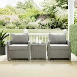 Crosley - Bradenton 3-Piece Outdoor Wicker Armchair Set, Gray -Clean Pool Supply Bradenton 3 Piece Outdoor Wicker Armchair Set Gray 2