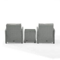 Crosley - Bradenton 3-Piece Outdoor Wicker Armchair Set, Gray -Clean Pool Supply Bradenton 3 Piece Outdoor Wicker Armchair Set Gray 4