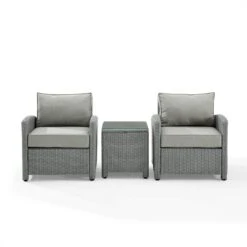 Crosley - Bradenton 3-Piece Outdoor Wicker Armchair Set, Gray -Clean Pool Supply Bradenton 3 Piece Outdoor Wicker Armchair Set Gray 8