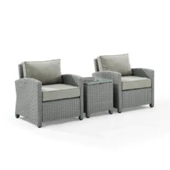 Crosley - Bradenton 3-Piece Outdoor Wicker Armchair Set, Gray -Clean Pool Supply Bradenton 3 Piece Outdoor Wicker Armchair Set Gray 9