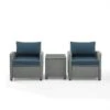 Crosley - Bradenton 3-Piece Outdoor Wicker Armchair Set, Navy -Clean Pool Supply Bradenton 3 Piece Outdoor Wicker Armchair Set Navy