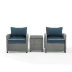 Crosley - Bradenton 3-Piece Outdoor Wicker Armchair Set, Navy