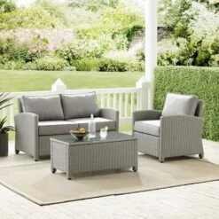 Crosley - Bradenton 3-Piece Outdoor Wicker Conversation Set, Gray -Clean Pool Supply Bradenton 3 Piece Outdoor Wicker Conversation Set Gray 2