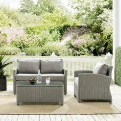 Crosley - Bradenton 3-Piece Outdoor Wicker Conversation Set, Gray -Clean Pool Supply Bradenton 3 Piece Outdoor Wicker Conversation Set Gray 3