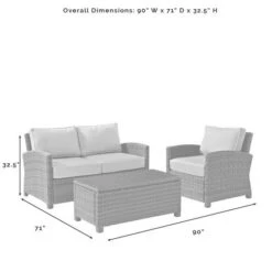 Crosley - Bradenton 3-Piece Outdoor Wicker Conversation Set, Gray -Clean Pool Supply Bradenton 3 Piece Outdoor Wicker Conversation Set Gray 4