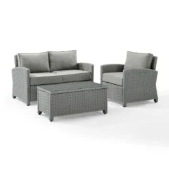 Crosley - Bradenton 3-Piece Outdoor Wicker Conversation Set, Gray -Clean Pool Supply Bradenton 3 Piece Outdoor Wicker Conversation Set Gray 5