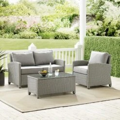 Crosley - Bradenton 3-Piece Outdoor Wicker Conversation Set, Gray -Clean Pool Supply Bradenton 3 Piece Outdoor Wicker Conversation Set Gray 7