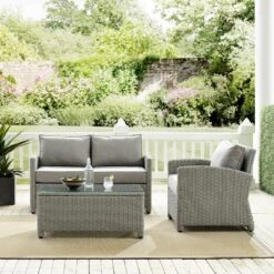 Crosley - Bradenton 3-Piece Outdoor Wicker Conversation Set, Gray -Clean Pool Supply Bradenton 3 Piece Outdoor Wicker Conversation Set Gray 8