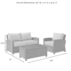 Crosley - Bradenton 3-Piece Outdoor Wicker Conversation Set, Gray -Clean Pool Supply Bradenton 3 Piece Outdoor Wicker Conversation Set Gray 9