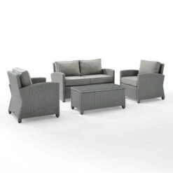 Crosley - Bradenton 4-Piece Outdoor Wicker Conversation Set, Gray -Clean Pool Supply Bradenton 4 Piece Outdoor Wicker Conversation Set Gray 1