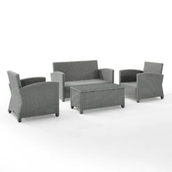 Crosley - Bradenton 4-Piece Outdoor Wicker Conversation Set, Gray -Clean Pool Supply Bradenton 4 Piece Outdoor Wicker Conversation Set Gray 13