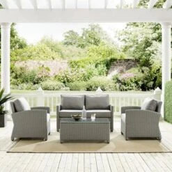 Crosley - Bradenton 4-Piece Outdoor Wicker Conversation Set, Gray -Clean Pool Supply Bradenton 4 Piece Outdoor Wicker Conversation Set Gray 2