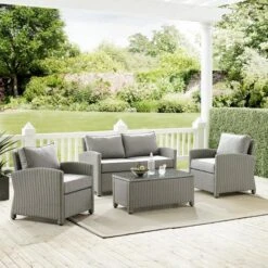 Crosley - Bradenton 4-Piece Outdoor Wicker Conversation Set, Gray -Clean Pool Supply Bradenton 4 Piece Outdoor Wicker Conversation Set Gray 3