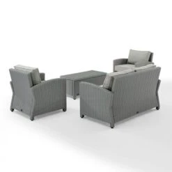 Crosley - Bradenton 4-Piece Outdoor Wicker Conversation Set, Gray -Clean Pool Supply Bradenton 4 Piece Outdoor Wicker Conversation Set Gray 4