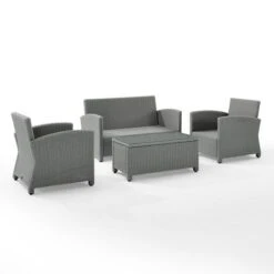 Crosley - Bradenton 4-Piece Outdoor Wicker Conversation Set, Gray -Clean Pool Supply Bradenton 4 Piece Outdoor Wicker Conversation Set Gray 6