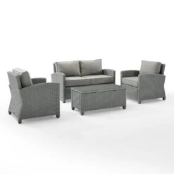 Crosley - Bradenton 4-Piece Outdoor Wicker Conversation Set, Gray -Clean Pool Supply Bradenton 4 Piece Outdoor Wicker Conversation Set Gray 8