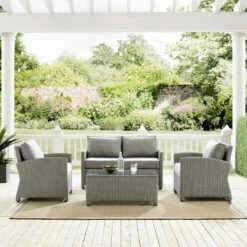 Crosley - Bradenton 4-Piece Outdoor Wicker Conversation Set, Gray -Clean Pool Supply Bradenton 4 Piece Outdoor Wicker Conversation Set Gray 9