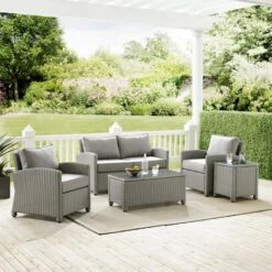 Crosley - Bradenton 5-Piece Outdoor Wicker Conversation Set, Gray -Clean Pool Supply Bradenton 5 Piece Outdoor Wicker Conversation Set Gray 2