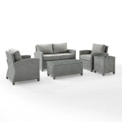 Crosley - Bradenton 5-Piece Outdoor Wicker Conversation Set, Gray -Clean Pool Supply Bradenton 5 Piece Outdoor Wicker Conversation Set Gray 7