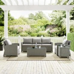 Crosley - Bradenton 5-Piece Outdoor Wicker Sofa Set, Gray -Clean Pool Supply Bradenton 5 Piece Outdoor Wicker Sofa Set Gray 10