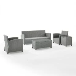 Crosley - Bradenton 5-Piece Outdoor Wicker Sofa Set, Gray -Clean Pool Supply Bradenton 5 Piece Outdoor Wicker Sofa Set Gray 12