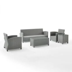 Crosley - Bradenton 5-Piece Outdoor Wicker Sofa Set, Gray -Clean Pool Supply Bradenton 5 Piece Outdoor Wicker Sofa Set Gray 5