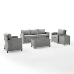 Crosley - Bradenton 5-Piece Outdoor Wicker Sofa Set, Gray -Clean Pool Supply Bradenton 5 Piece Outdoor Wicker Sofa Set Gray 7