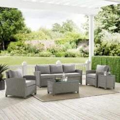 Crosley - Bradenton 5-Piece Outdoor Wicker Sofa Set, Gray -Clean Pool Supply Bradenton 5 Piece Outdoor Wicker Sofa Set Gray 9