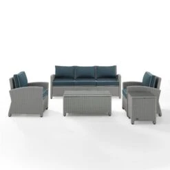 Crosley - Bradenton 5-Piece Outdoor Wicker Sofa Set, Navy -Clean Pool Supply Bradenton 5 Piece Outdoor Wicker Sofa Set Navy 1