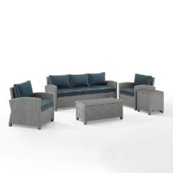 Crosley - Bradenton 5-Piece Outdoor Wicker Sofa Set, Navy -Clean Pool Supply Bradenton 5 Piece Outdoor Wicker Sofa Set Navy 10