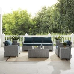 Crosley - Bradenton 5-Piece Outdoor Wicker Sofa Set, Navy -Clean Pool Supply Bradenton 5 Piece Outdoor Wicker Sofa Set Navy 12