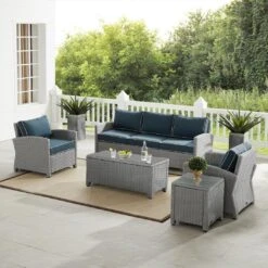 Crosley - Bradenton 5-Piece Outdoor Wicker Sofa Set, Navy -Clean Pool Supply Bradenton 5 Piece Outdoor Wicker Sofa Set Navy 13