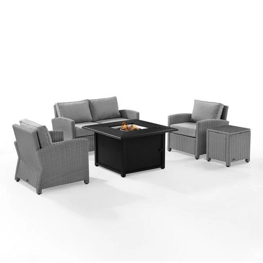 Crosley - Bradenton 5-Piece Wicker Sofa Set With Fire Table, Gray 4 Crosley - Bradenton 5-Piece Wicker Sofa Set With Fire Table, Gray - Image 2